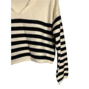 Altar’d State Sweater Womens XS Ivory Black Stripe Collared Coastal Preppy Knit thumbnail 4