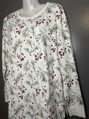 Stars Above Pajama Set Womens XXL White Berry Christmas Thermal Top Pants Lounge thumbnail 4