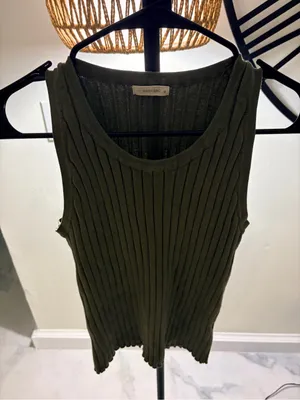 Olive Ribbed Tank Top Green Size M thumbnail 3