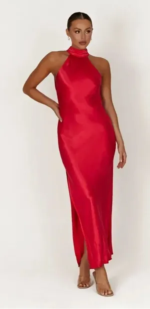✨Meshki Claire Satin Drape Back Maxi Sz Xl Dress With Split✨ thumbnail 1