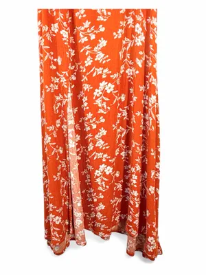 LULUS Women’s Garden Date Red Orange Floral Print Ruffle Midi Dress size XXS thumbnail 9