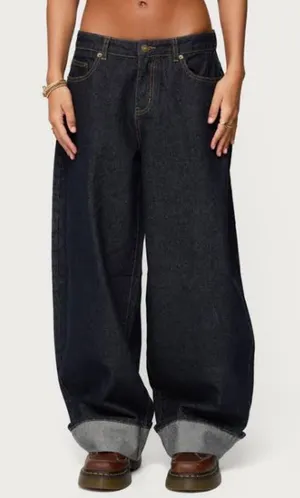 Edikted fold over bottom jeans thumbnail 1