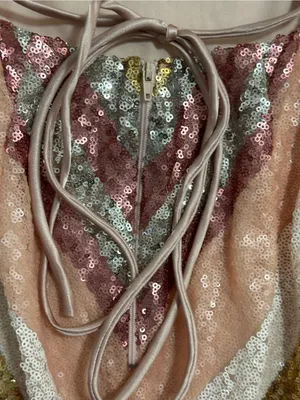 Blush Pink Sequin Striped Prom Gown with High Slit thumbnail 7