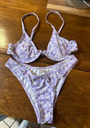SheIn , Purple and Black Flowered Bikini thumbnail 1