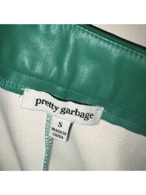 Pretty Garbage Green Faux Leather Flare Pants - Size Small thumbnail 3