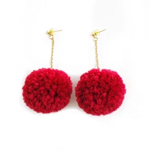 Handmade Red Pom Pom Earrings thumbnail 4