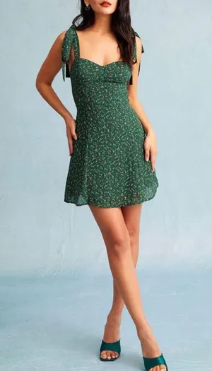 Rihoas Green Sweetheart Neck Floral Slip Mini Dress thumbnail 2