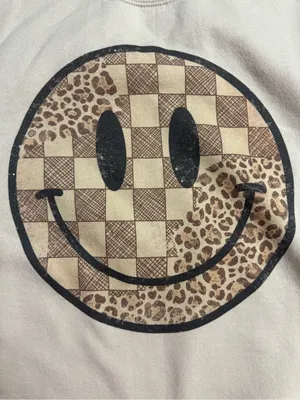 Gildan Tan Sweatshirt with Brown Checkered & Leopard Smiley Graphic thumbnail 5