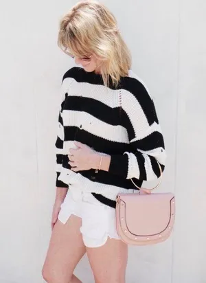 Distressed Black and White Pullover Sweater thumbnail 1