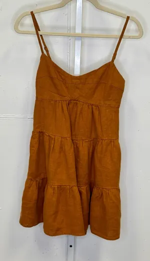 Honorine‎ Jill Tiered Linen Mini Dress Light Brown XS Sleeveless Boho Summer thumbnail 1