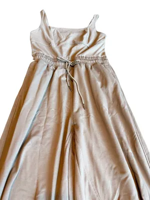 Outfeel Square Neck Tan Stretch Jumpsuit Full Length Wide Leg Flowy Size Medium thumbnail 3