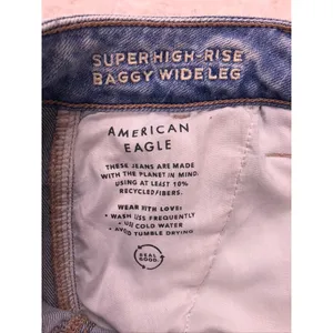 American Eagle Cargo Jeans Women 2 Blue Super High Rise Baggy Wide Leg Stretch thumbnail 9