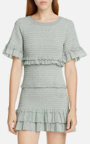 LoveShackFancy Aveline Ruffled Dress Printed Smocked Bell Sleeve Mint Sz XS A thumbnail 1