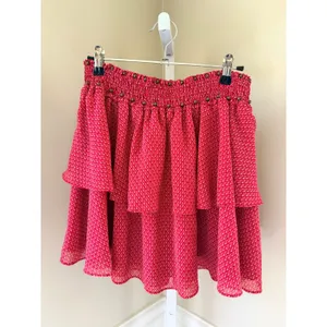 Maison Scotch Tiered Ruffle Mini Skirt Smocked Red Print Size 2 thumbnail 2