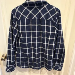 Tommy Hilfiger Womens Navy Blue White Plaid Long Sleeve Button Down Shirt Size M thumbnail 6
