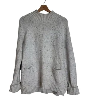 J. Jill Women's Mock Neck Pullover Sweater Oatmeal Gray Speckled Knit Size M thumbnail 1