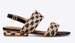 Tory Burch Lola Jute Sandals Woven Nautical Summer Boho Blue Heeled Navy Blue thumbnail 1