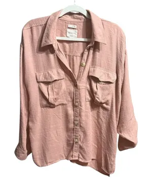 American Eagle Pink Terracotta Button Down Long Sleeve‎ Shirt Women’s Sz M Y2K thumbnail 1