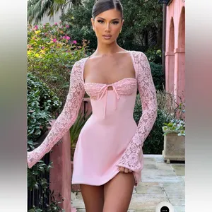 JACINTA MINI DRESS - BLUSH Lace Sleeve Dress S thumbnail 3