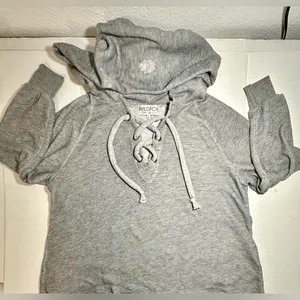 WILDFOX‎ Sweatshirt Hoodie Women’s Small Gray Oversized Lace Up Hutton USA Made thumbnail 4