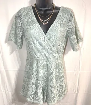 Altard State Sage Green Lace Romper Womens S Open Back Cottagecore Bridal Boho‎ thumbnail 1