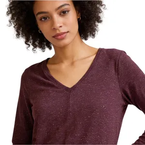 APT 9 Modern‎ Essentials V Neck Tunic Long Sleeve Shirt Burgundy Gold Glitter thumbnail 2