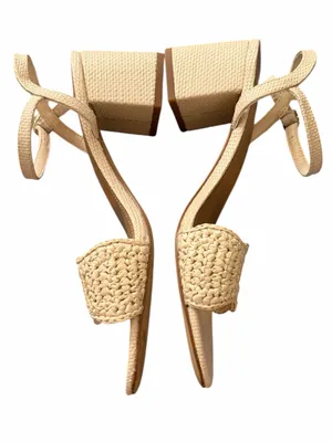 NWOB J.CREW FACTORY Woven Raffia Heeled Sandals Cream 6 thumbnail 3