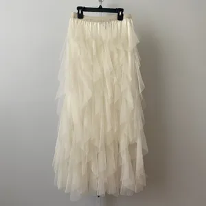 Soho Apparel Tulle Fairy Ethereal Boho Dainty Ruffle Tiered Maxi Skirt M Cream thumbnail 3