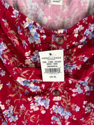 NWT American Eagle Red Floral Puff Sleeve Shift Mini Dress XL thumbnail 4