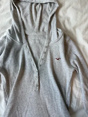Hollister Gray Hooded Long Sleeve Henley thumbnail 2