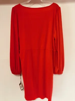 Ava & Viv Women's 1X Red Ruched Tie Front Long Sleeve Mini Dress NWT Plus Size thumbnail 3