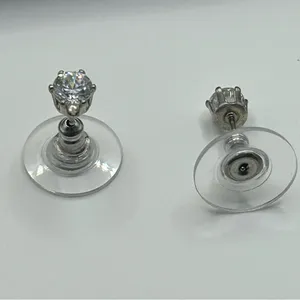 Silver CZ Earrings Stainless Steel Round Push Back Ear Stud for Men Women 4mm thumbnail 5