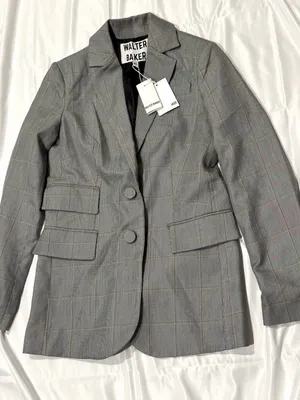 Walter Baker Windowpane Single-Breasted Blazer - Gray with Tan Check thumbnail 3