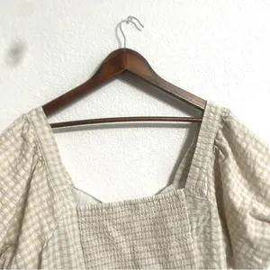 Old Navy Womens Shirt Blouse Cream White Gingham Plaid Puff Sleeve Plus Size 2X thumbnail 4