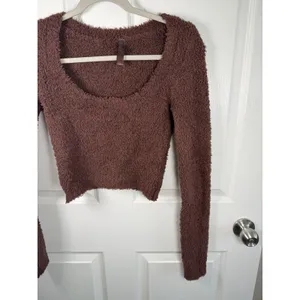 Skims Size S/M Reddish Brown Teddy Bear Sherpa Textured Pullover Crop Top thumbnail 4