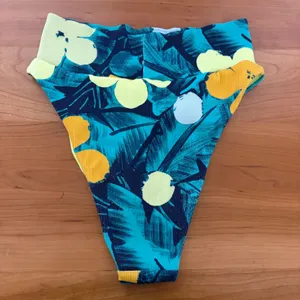Aerie High Cut Cheeky Bikini Bottom Teal Tropical Floral Ribbed Small thumbnail 3
