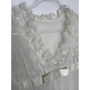 American Vintage 1970s Ivory Lace Chiffon Bridal Robe Gown Unbranded Small P thumbnail 7