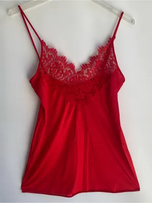 Lady Cameo Vintage red lace camisole sexy nighty tank mini dress chemise layer thumbnail 1