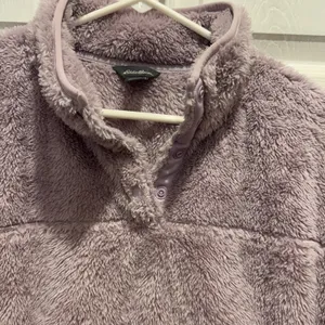 Eddie Bauer Womens Fleece Pullover Sweatshirt‎ Lilac Purple L Snap Neck Pockets thumbnail 2