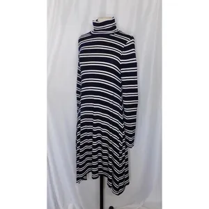 Anthropologie MAEVE Navy Blue White Striped Turtleneck‎ Jersey Knit Dress Small thumbnail 5