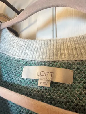 LOFT Grey Leopard-Print V-Neck Sweater with Teal Accents thumbnail 2