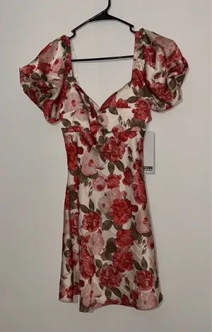 Stevie by Steve Madden Floral Puff Sleeve Mini Dress XS Rose Print thumbnail 2