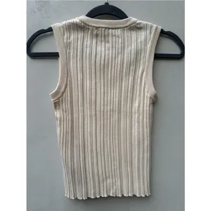 NA-KD Ribbed Knit Tank Top Cream Sleeveless Crew Neck Stretch M Minimalist thumbnail 2