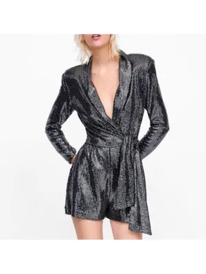NWOT Zara Sequin Jumpsuit with Tie thumbnail 4