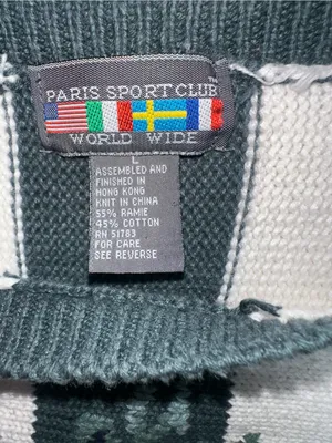 Vintage 90s Paris Sport Club Floral Striped Knit Sweater L Cottagecore Grandma thumbnail 8