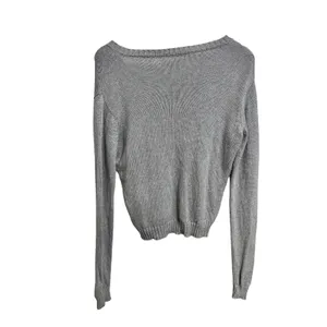 Brandy‎ Melville Gray V Neck Long Sleeve Cotton Sweater one size thumbnail 5