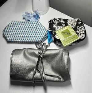 Travel Organizer Bundle Jewelry Roll Cosmetic Bag Vichy Pouch Silver Paisley 3pc thumbnail 1