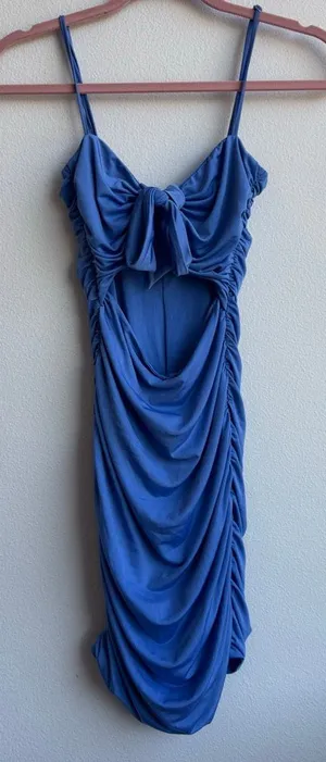 Tiger Mist Mini Dress Small Bodycon Short Ruched Blue Tie Front Party Going Out thumbnail 1