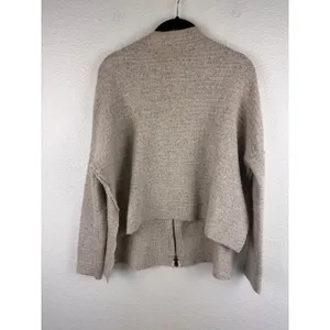 Free People‎ Mock Neck Zip Front Tassel Detail Oversized Knit Sweater Beige XS thumbnail 2