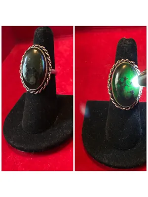 Vintage Southwestern Black Jade Silver Tone Oval Cabochon Twisted Rope Bezel thumbnail 2